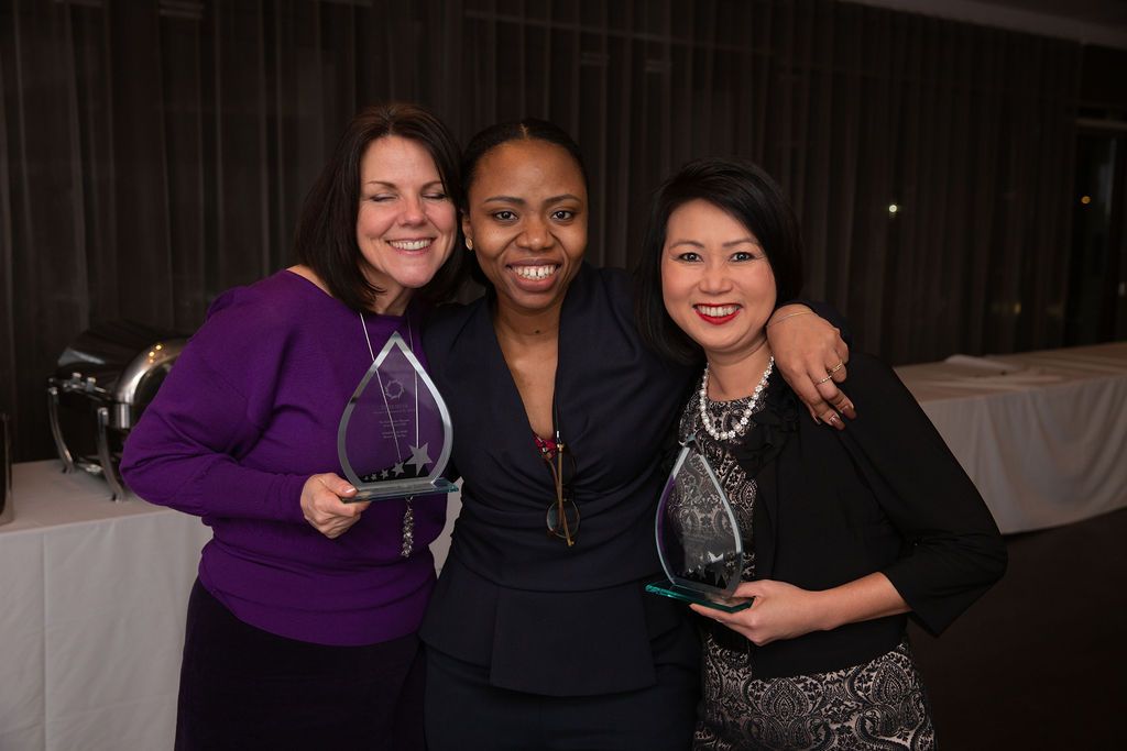 Aduke with two award winners at a Horizon Collective event